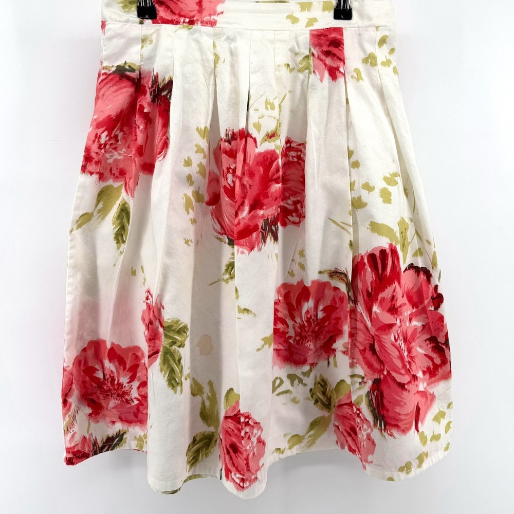 Roz & Ali Floral A-Line Skirt Women 4 White Pink Pleated Summer Knee Length